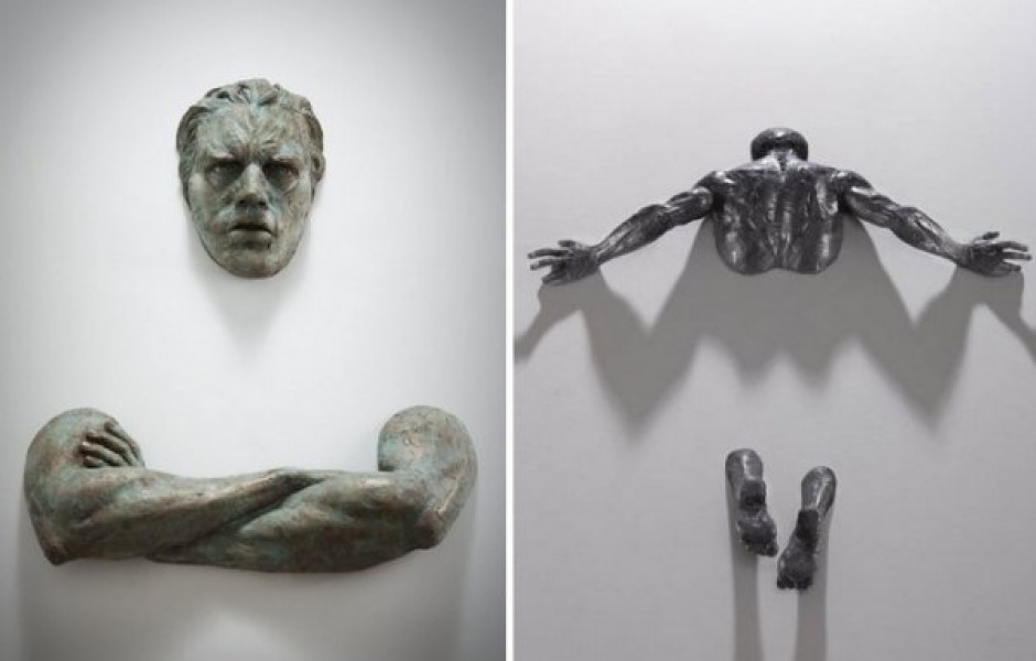 Выходящие из стены скульптуры Matteo Pugliese (5 фото)