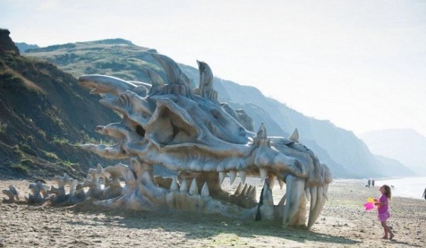 Обнаружен огромный череп динозавра на пляжу в Англии (9 фото)