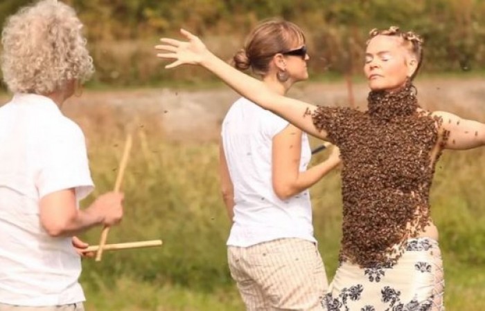 Американка исполнила танец с 10000 пчел на теле  (4 фото)