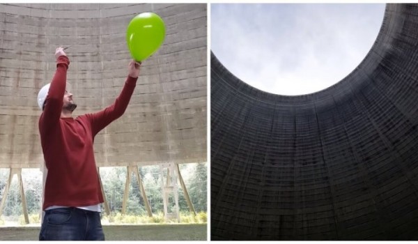 Звук от шарика, лопнувшего в заброшенной градирне атомной станции (видео дня)