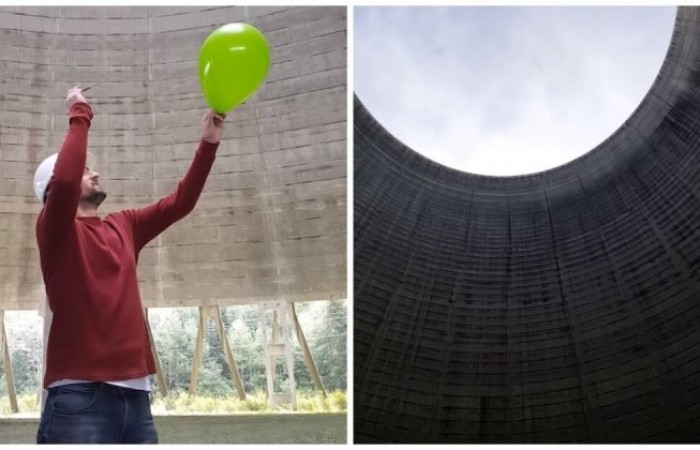 Звук от шарика, лопнувшего в заброшенной градирне атомной станции (видео дня)