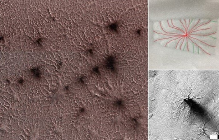 Ученые объяснили происхождение марсианских пауков (7 фото)