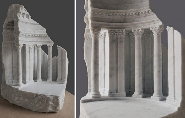 Миниатюрные архитектурные пространства, вырезанные из мрамора и камня (23 фото)