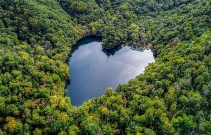 Тоёнико: естественное озеро в форме сердца в Японии (4 фото + видео)