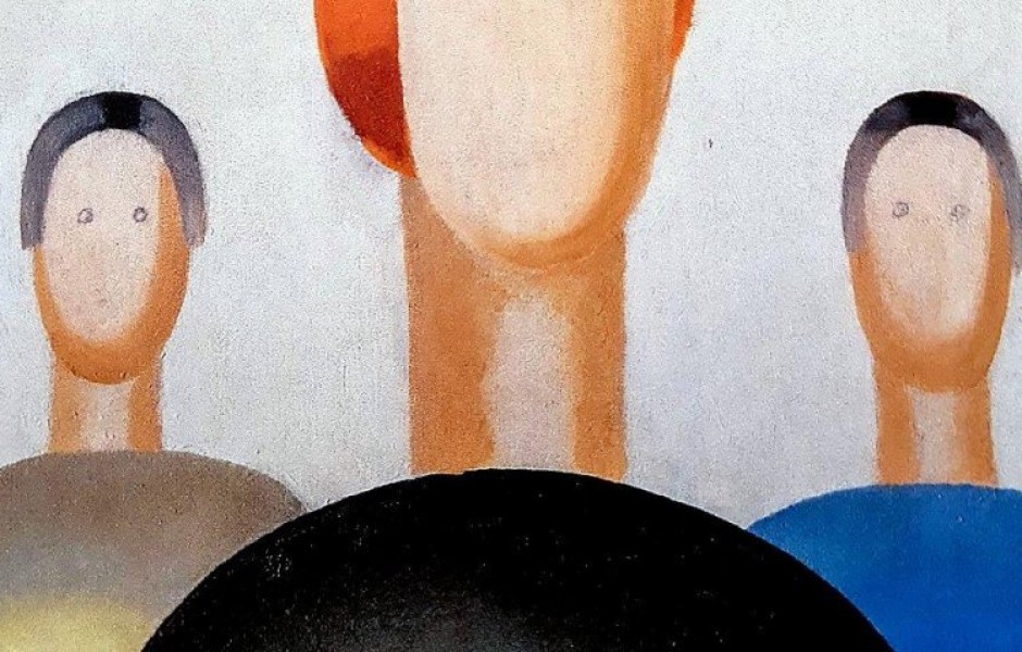 Неизвестный вандал пририсовал глаза лицам на картине ученицы Малевича