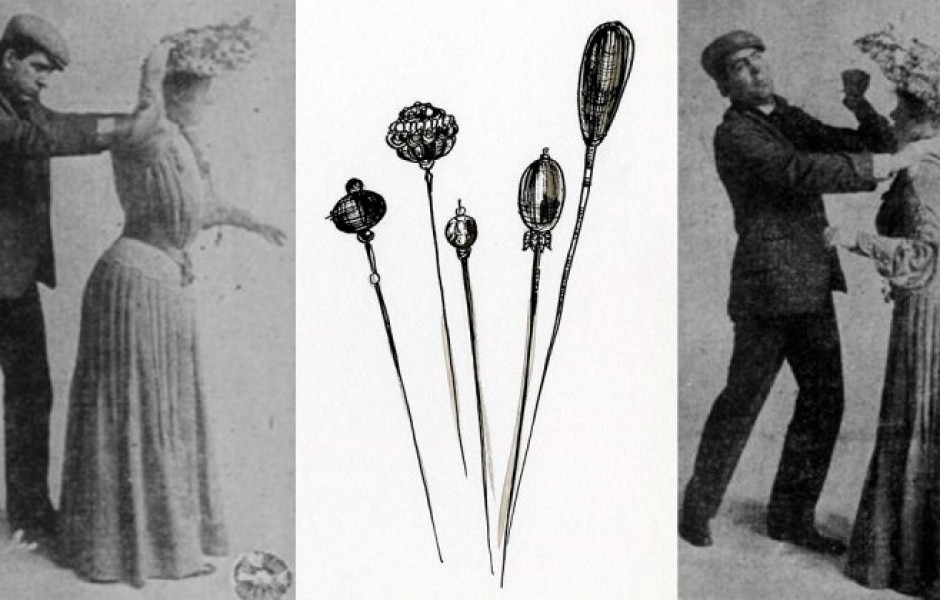В начале 20 века женщины умели обороняться булавками