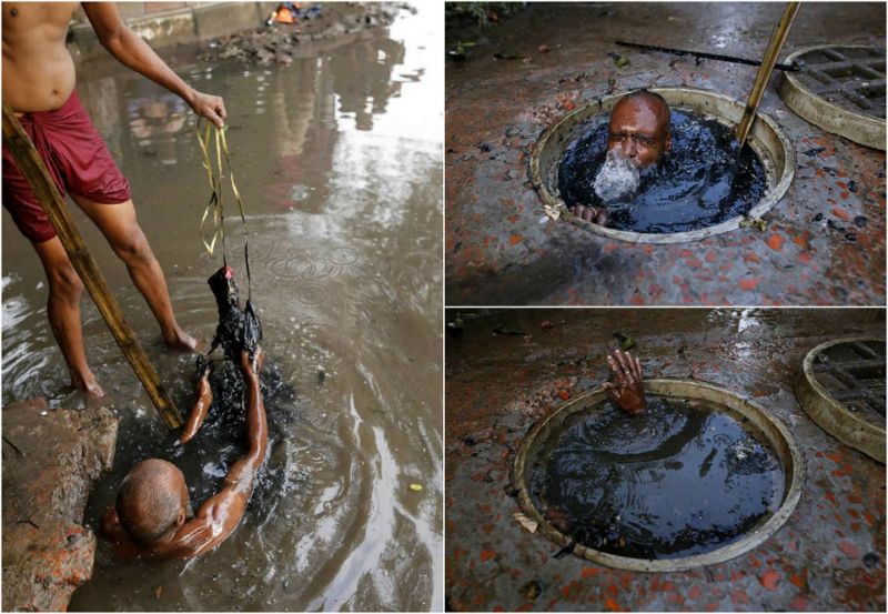 Работа чистильщика канализации в Бангладеш