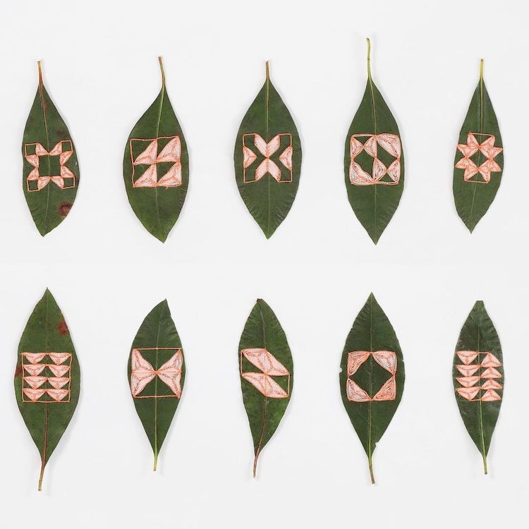 Вышивка на листьях (15 фото)