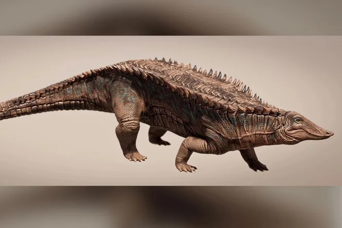 В Техасе найден древний родственник крокодила, покрытый броней и шипами. Он бродил по Земле 215 миллионов лет назад
