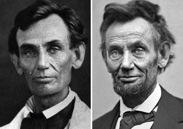 Авраам Линкольн в 1861 и 1865 годах